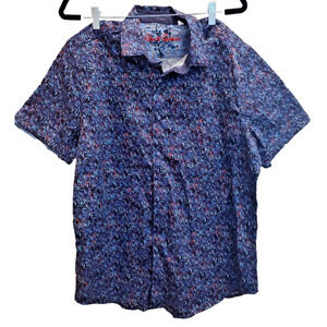 Robert Graham Back Bay Blue Abstract Men's Casual SS Button Down Shirt Size L